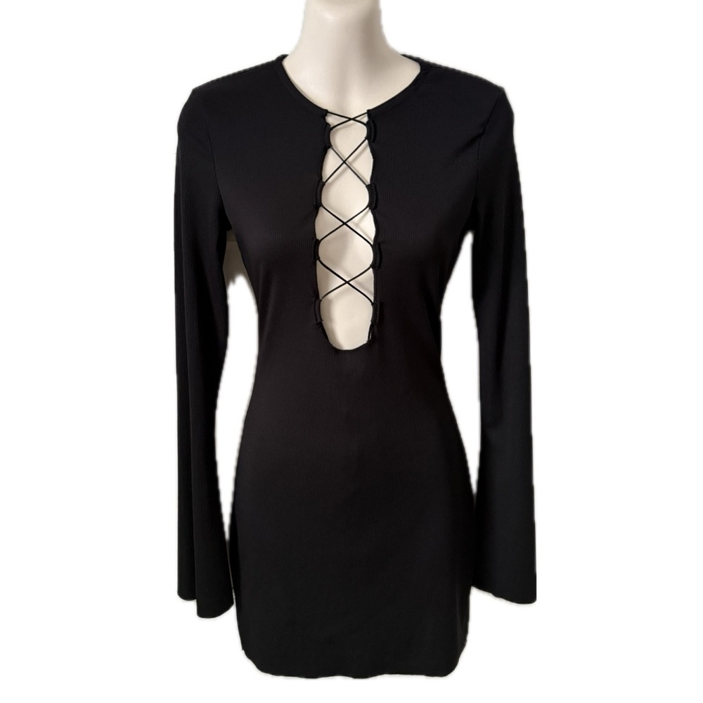 Black Lace-Up Front Dress